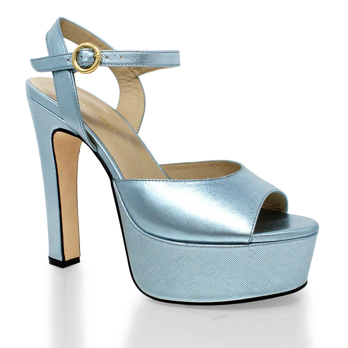 SABRINA 135 - Azul Perlizado Regina Romero Zapato Sandalia Plataforma Tacon Alto Para Dama En Piel - Imagen 4