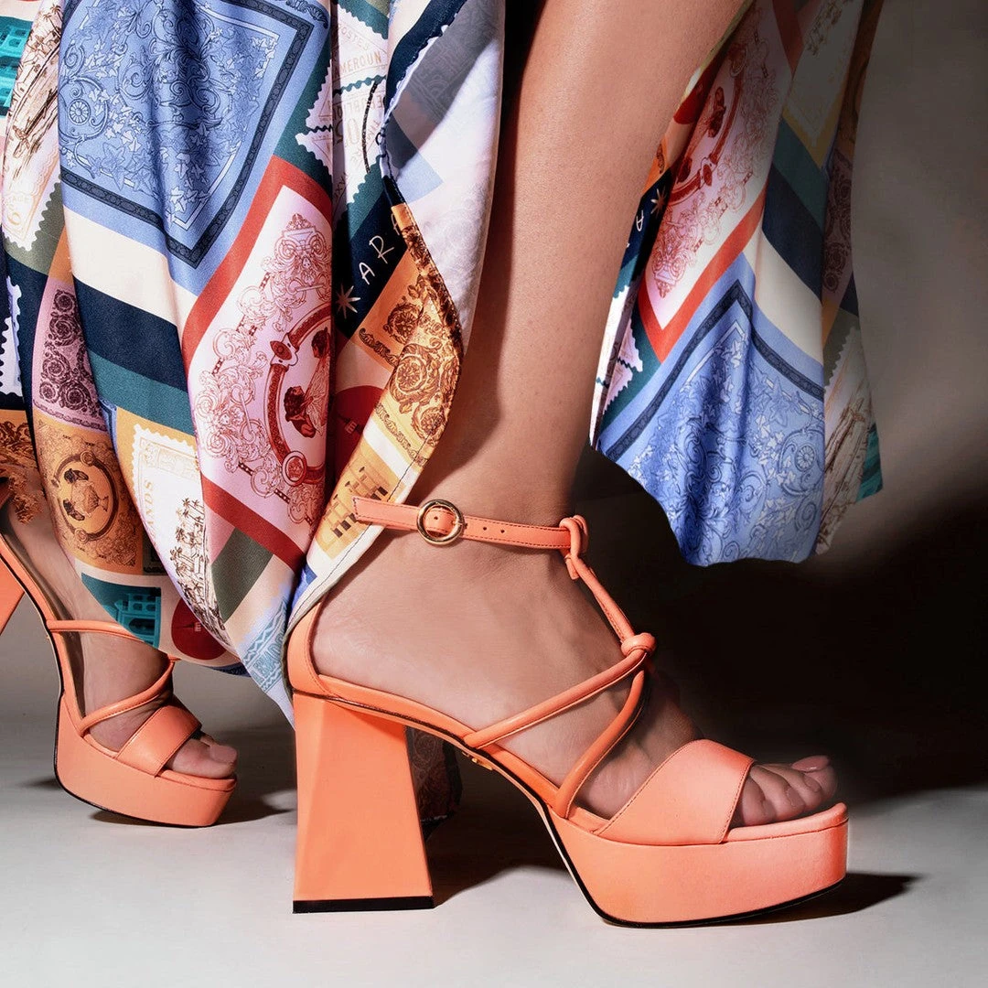 CALIPSO 95 - Coral Regina Romero Zapato Sandalia Plataforma Tacon Alto Para Dama En Piel - Imagen 3