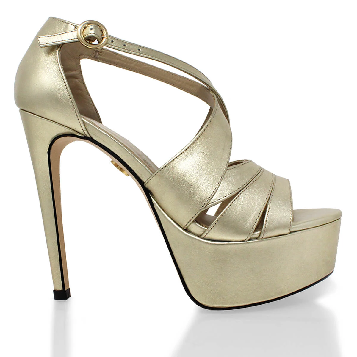 MAGDALENA 125 - Oro Claro Regina Romero Zapato Sandalia Plataforma Tacon Alto Para Dama En Piel