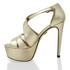 MAGDALENA 125 - Oro Claro Regina Romero Zapato Sandalia Plataforma Tacon Alto Para Dama En Piel -Reginaromero Tienda de ventas Regina Romero zapato sandalia plataforma tacon alto Magdalena 135 oro ingles piel 3