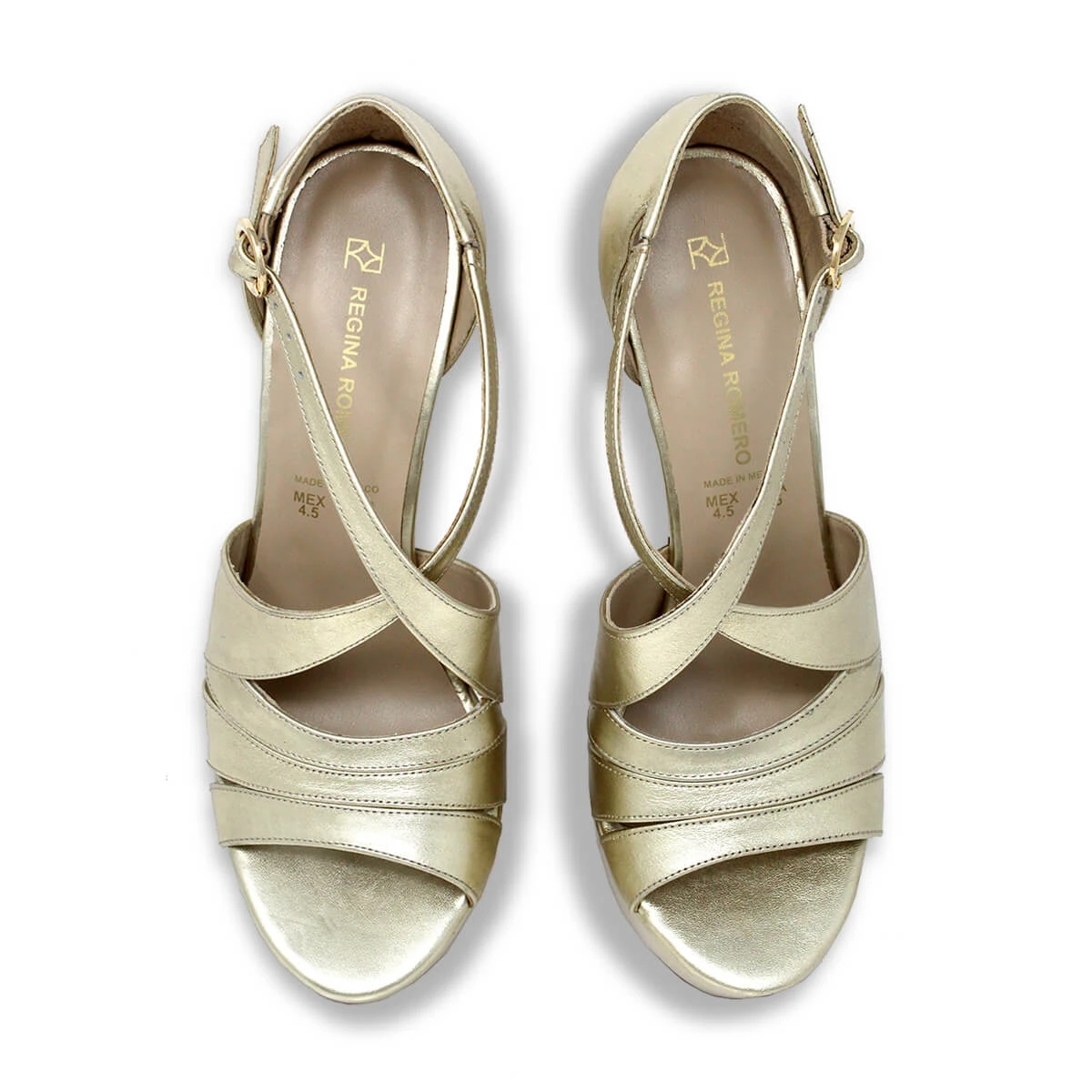 MAGDALENA 125 - Oro Claro Regina Romero Zapato Sandalia Plataforma Tacon Alto Para Dama En Piel - Imagen 6