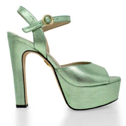 SABRINA 135 - Menta Regina Romero Zapato Sandalia Plataforma Tacon Alto Para Dama En Piel