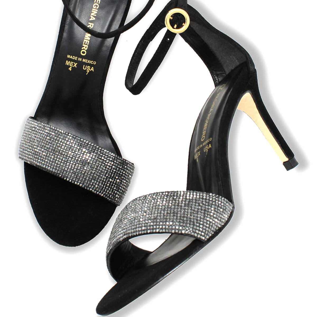 CHANTAL 85 GLAM - Ante Negro Regina Romero Zapato Sandalia Zapatilla Tacon Alto Para Dama En Piel - Imagen 10