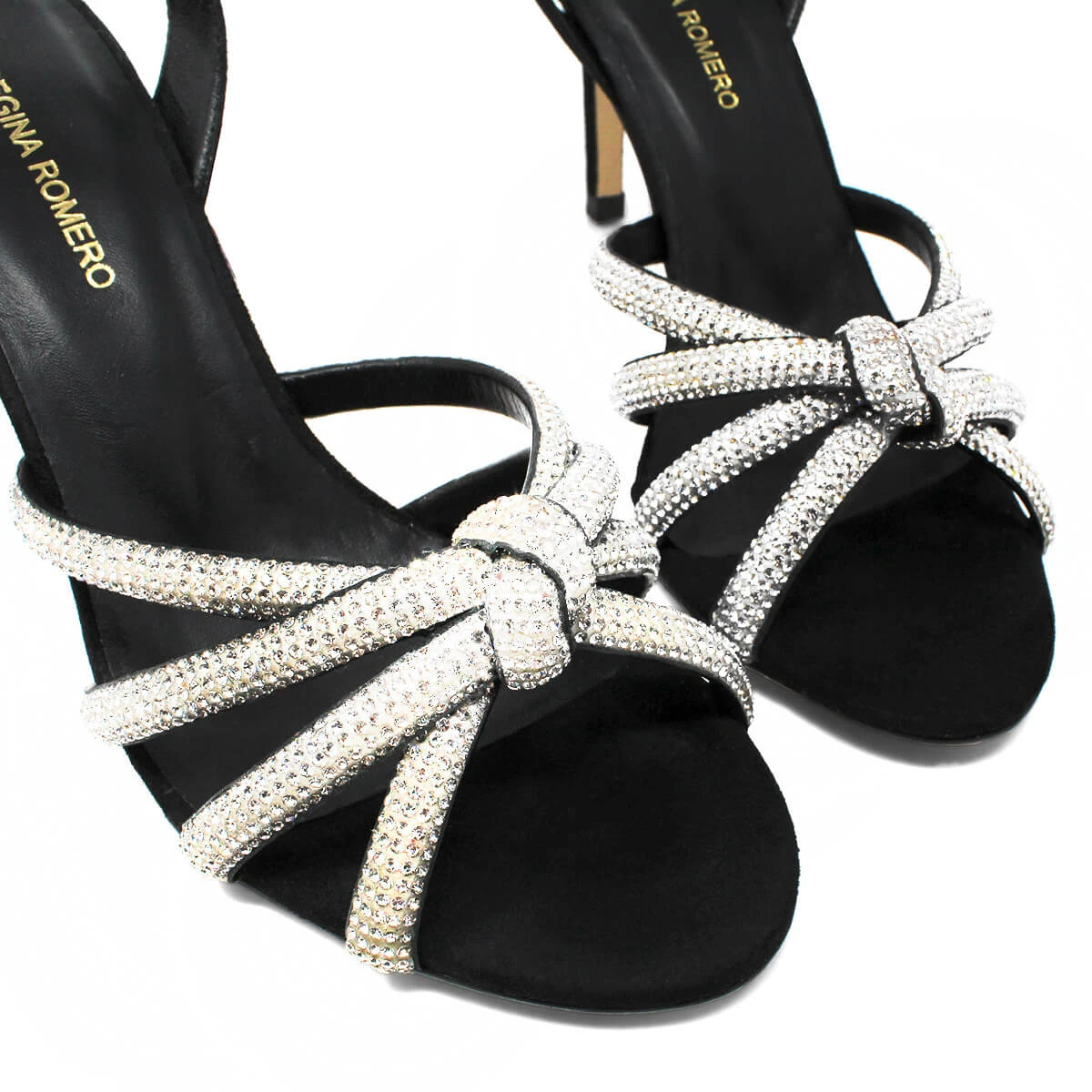 MARTINA 85 GLAM - Ante Negro Regina Romero Zapato Sandalia Zapatilla Tacon Alto Para Dama En Piel - Imagen 11