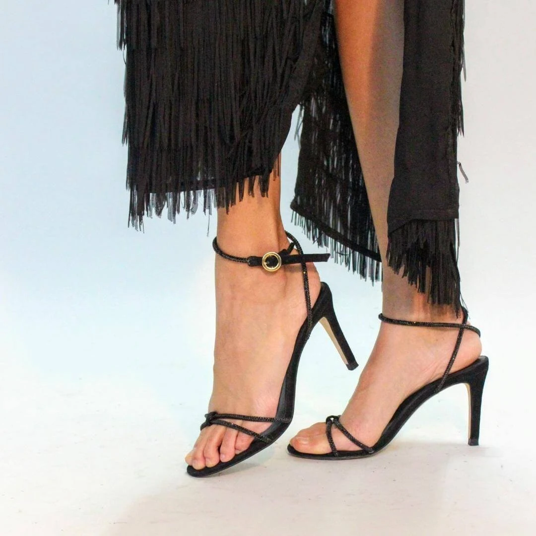 ELOISE 85 GLAM - Ante Negro Regina Romero Zapato Sandalia Zapatilla Tacon Alto Para Dama En Piel - Imagen 2