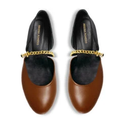 NAOMI - Tan Y Negro Regina Romero Zapato Flat Balerina De Piso Para Dama En Piel -Reginaromero Tienda de ventas balerinas naomi cafe negro regina romero cenital