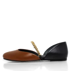 NAOMI - Tan Y Negro Regina Romero Zapato Flat Balerina De Piso Para Dama En Piel -Reginaromero Tienda de ventas balerinas naomi cafe negro regina romero izquierda