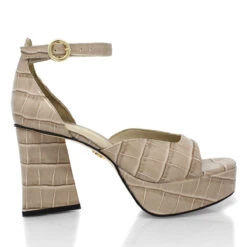 BONNIE 95 - Beige Regina Romero Zapato Sandalia Plataforma Tacon Alto Para Dama En Piel