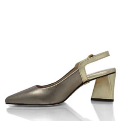 LARA 50 - Seda Y Oro Regina Romero Zapato Zapatilla Tacon Bajo Para Dama En Piel -Reginaromero Tienda de ventas zapatillas lara dorado regina romero izquierda